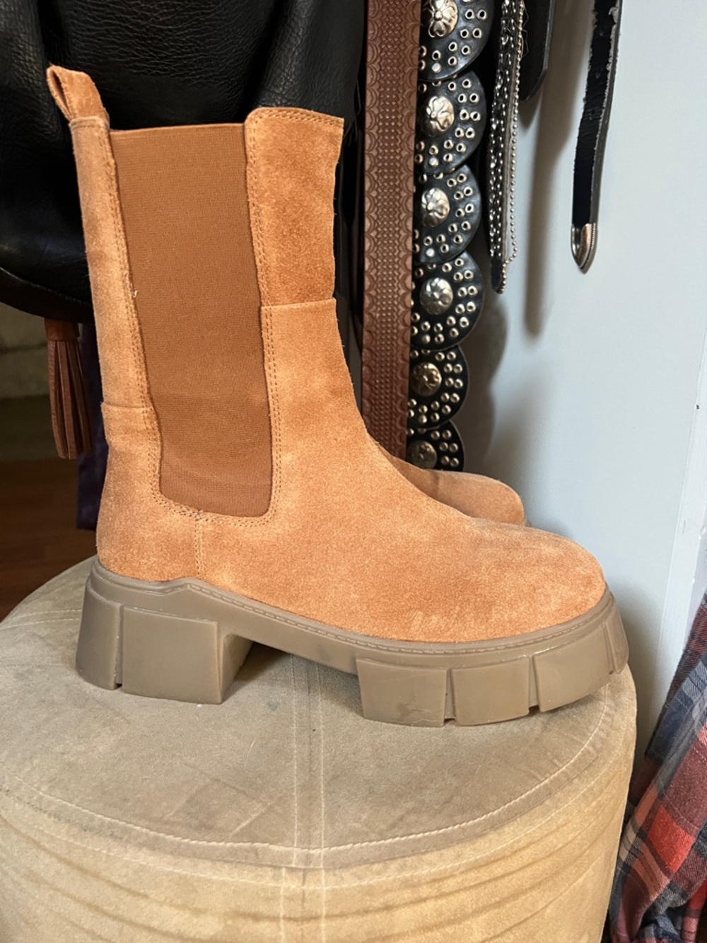 ASOS Tan Suede Lace-Up Platform Boots